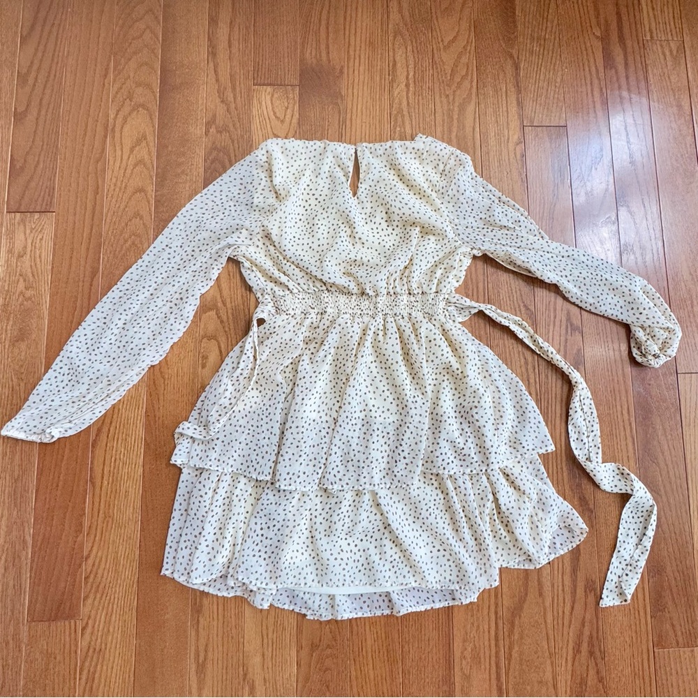 Cream Polka Dot Long Sleeve Dress (Size L) - Picture 2 of 2